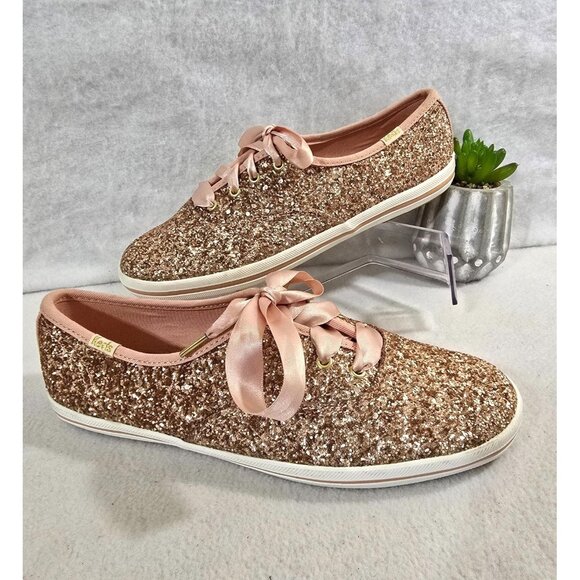 Keds For Kate Spade New York Glitter Rose Gold Lace-Up‎ Sneaker Size 7 - Picture 2 of 12